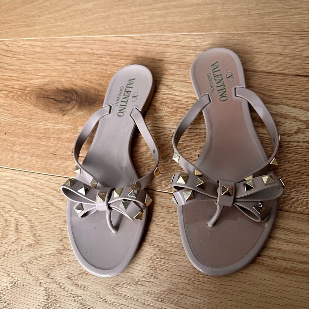 Valentino Taupe Sandals with Gold Studs